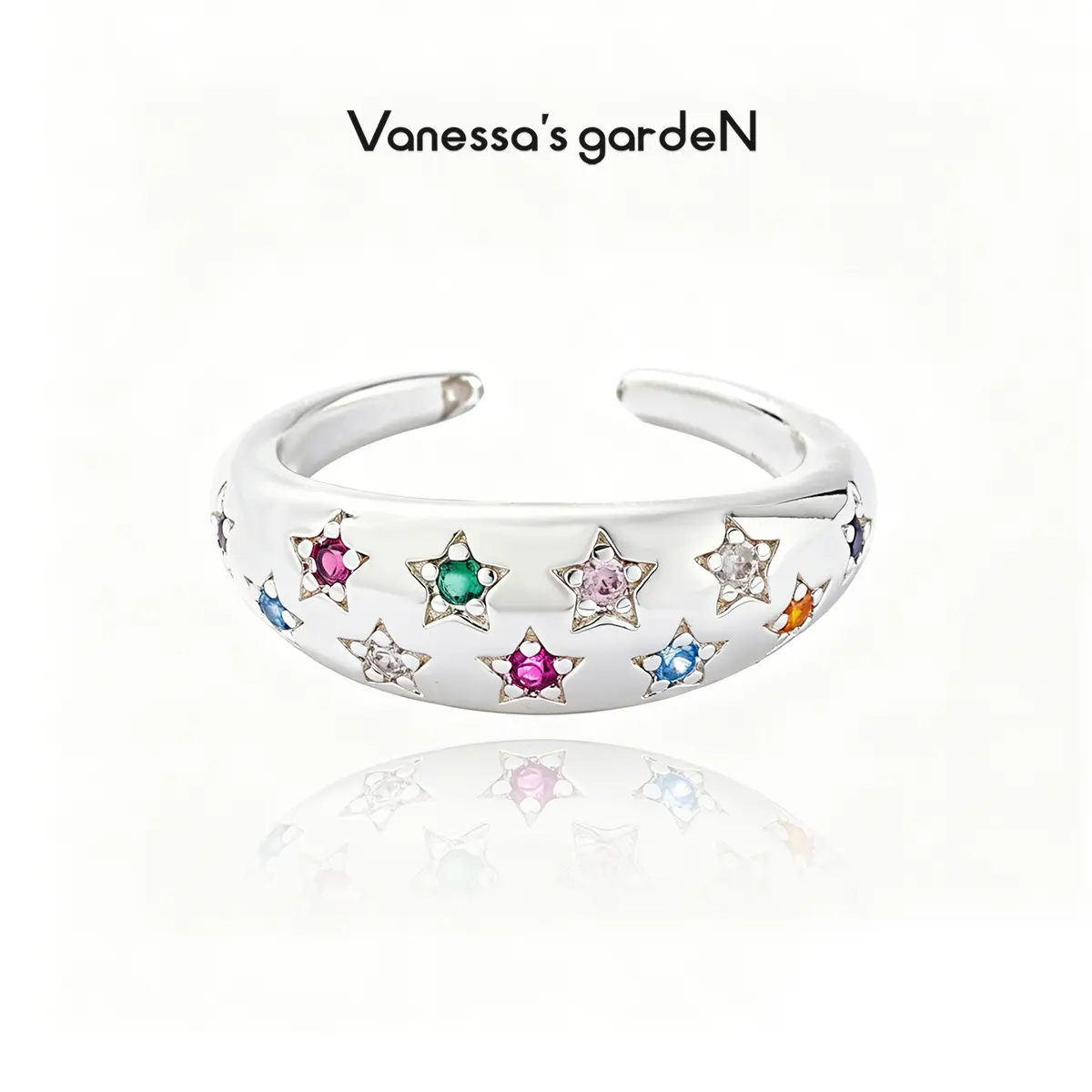 Vanessa's gardeN Multicolor Star Ring | While supplies last | Celestial Sparkle | Adjustable Fit | Lunar Stellar Collection |  Gift for Her Elegant Glittering Ring Elegant Fashion Rings
