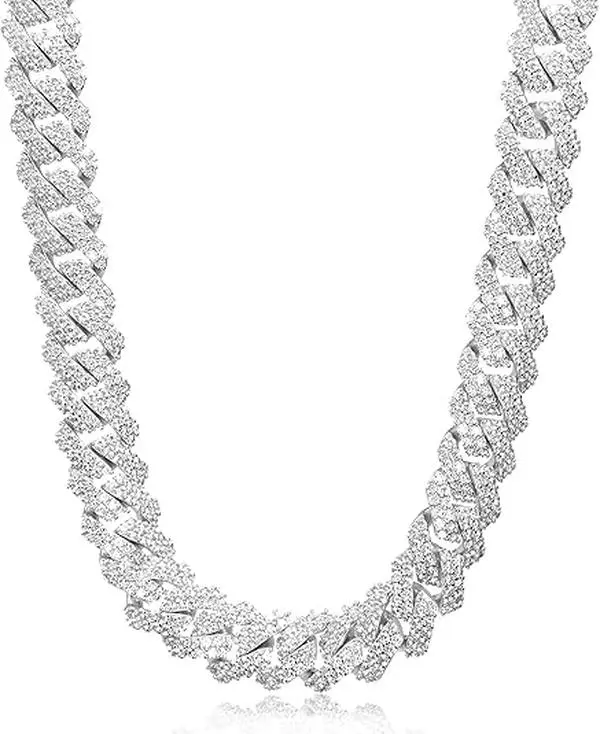 Long Hip-Hop Cuban Link Statement Chain for Men - Miami Silver Iced-Out Moissanite Bling Rhinestone Necklace, Men's Accessories, Jewelry for Women