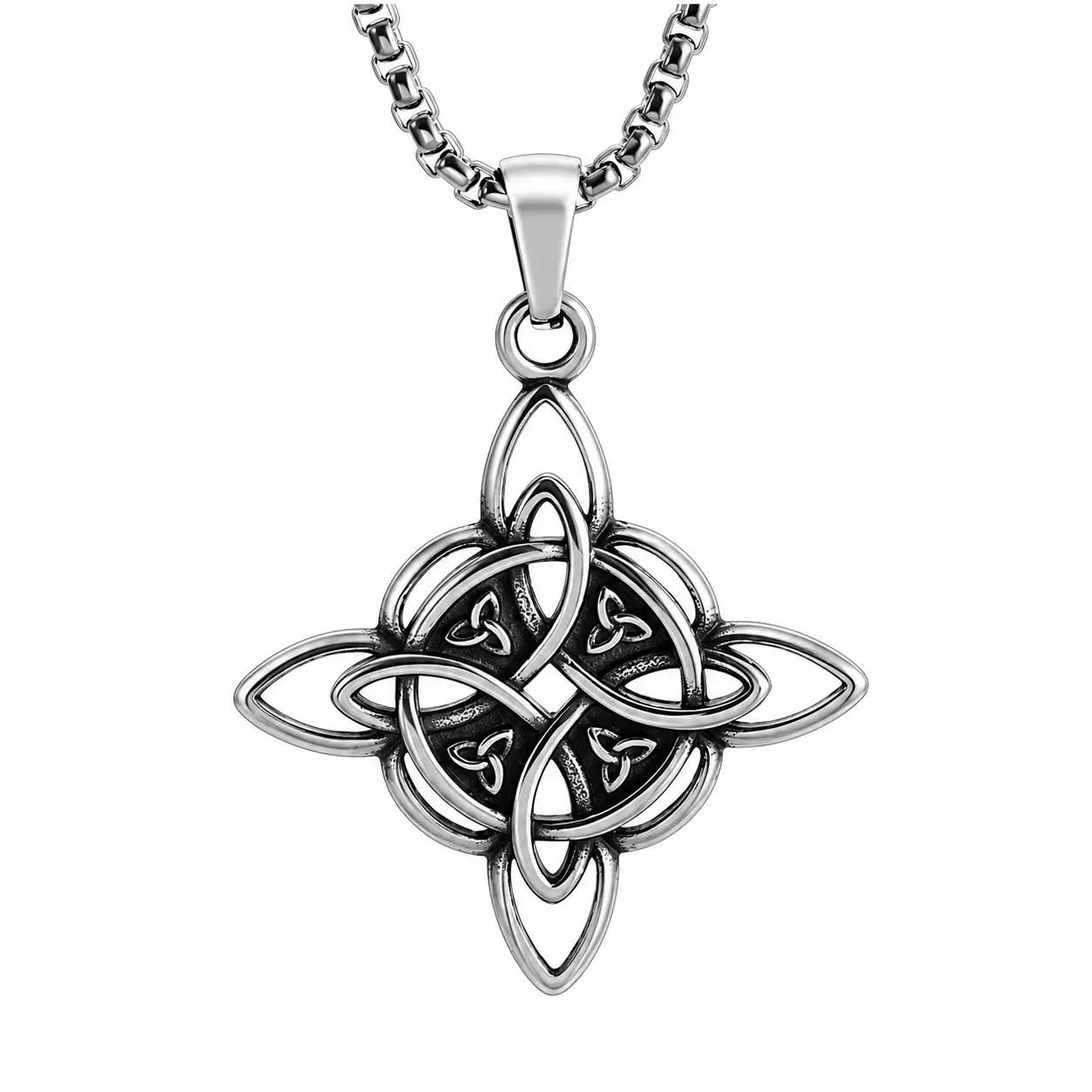 Witch's Knot Necklace - Irish Geometric Pattern Pendant with Emotional Significance, Empowerment, Energy Flow, Protection, Unisex Metal Coated Daily Lightweight Wear Costume Jewelry, Birthday Gift, Everyday