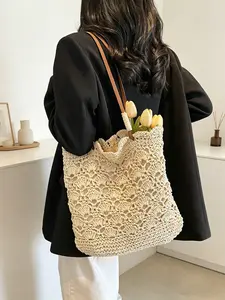 Women's 2026 New Forest-Style Crochet Shoulder Bag - Straw Handbag for Beach Vacation, Sports & Outdoor Accessory