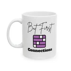 Connections Coffee Mug "But First, Connections" | NYT Games Gift Wordle