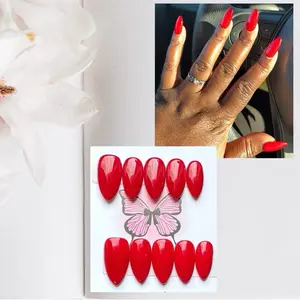 Choose from Bright or Dark Cherry Red Jelly Colors 10 PCS Handmade Acrylic Press-On Nails - Available in Various Shapes and Sizes