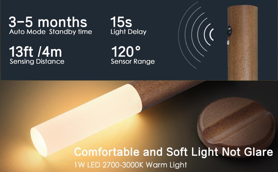 Wooden Motion Sensor Lights Indoor, Magnet Body Hallway Rechargeable LED Wireless Battery Operated Wall Sconce, Portable Decor Torch Night Lighting for Bedroom (Walnut Wood 2PCS)