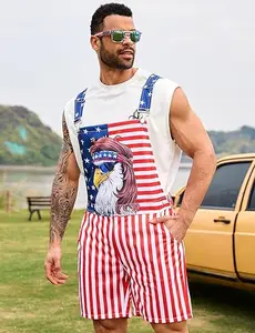 OeyFnbmO Independence Day Coveralls 4th of July American Flag Bib Overalls Shorts Summer Casual Adjustable Memorial Day Romper USA Fashion Men's Clothing Patriotic Apparel Holiday Party Menswear Green Lucky Costumes