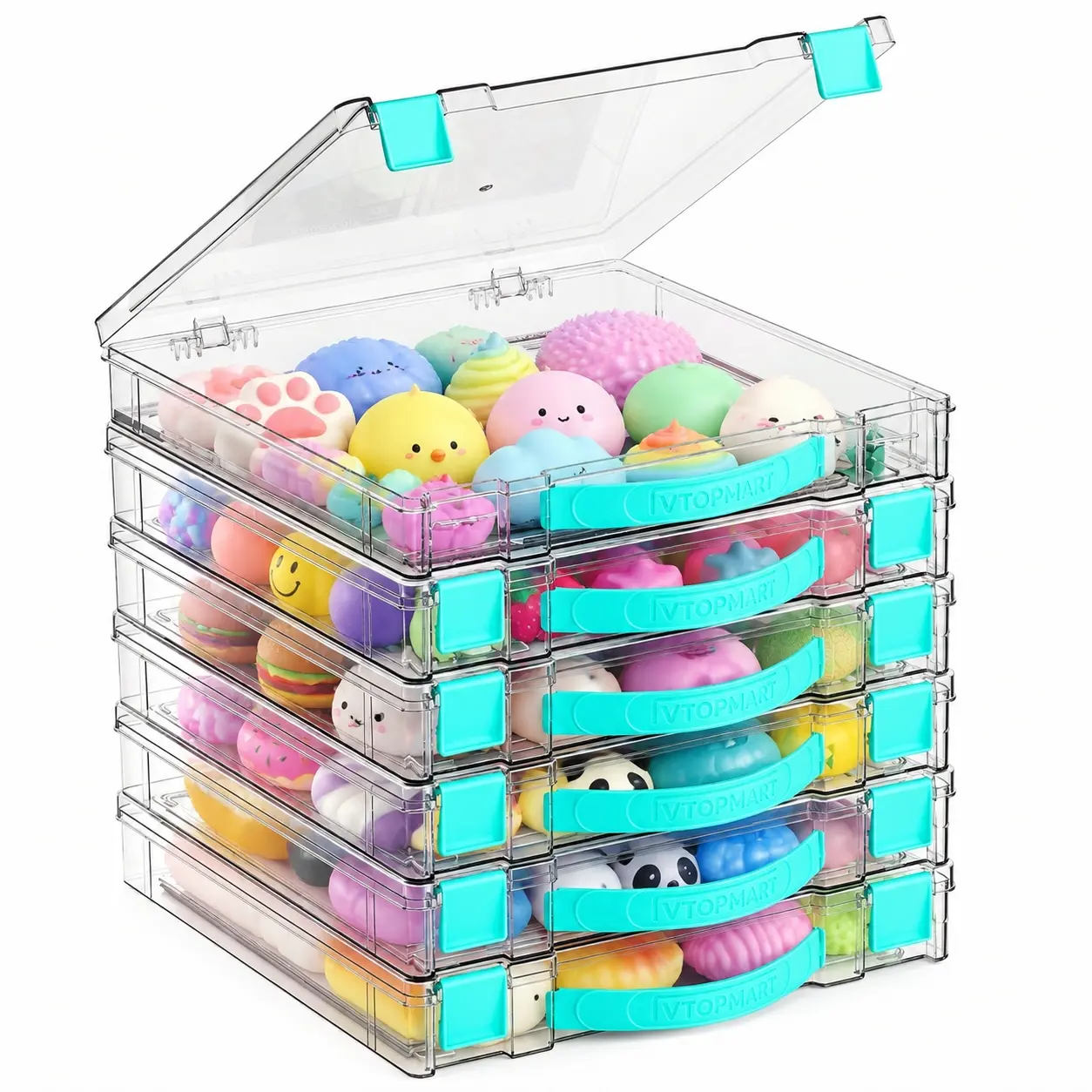 【Toy Carrying Brief Case】Vtopmart 3/6/8 Pack Clear 4.5QT Craft & Scrapbook Storage Box with Handle, Snap-Tight Latch Lid, 12"x12" Paper Fit, Stackable, Easy to Carry, for Art Supplies Puzzles Board Game Strss Relief Toy Fidget Toys, Halloween GiftIdea
