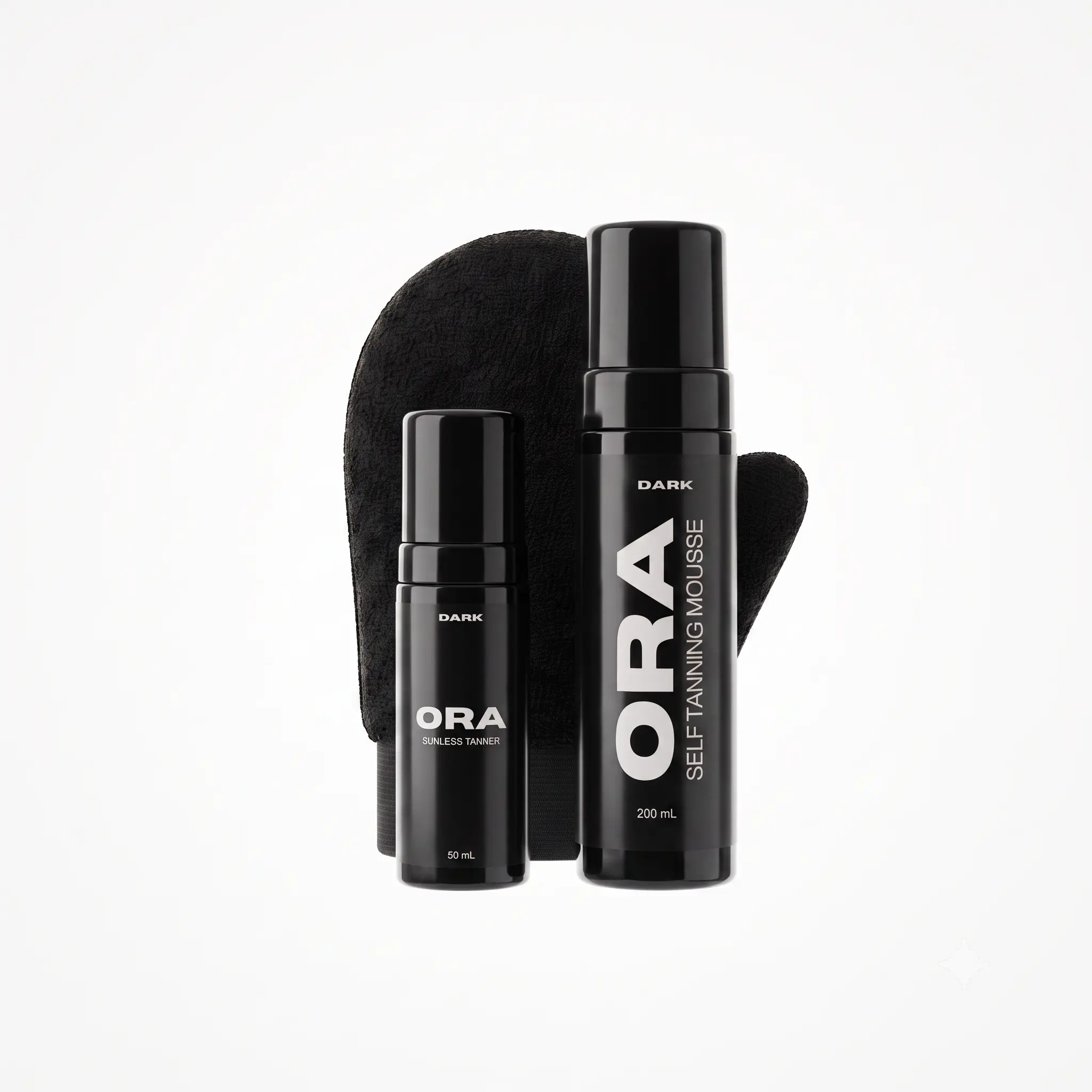 The Complete Dark Tanner Set - Dark Self-Tanning Mousse 200mL, & TSA-Approved 50 mL Travel Size Bottle, & Velvet Applicator Mitt, Muscle-Defining, Moisturizing, Non-Sticky, Streak-Free, Paraben & Phthalate Free, Sunless Tanner, Cruelty-Free & Vegan