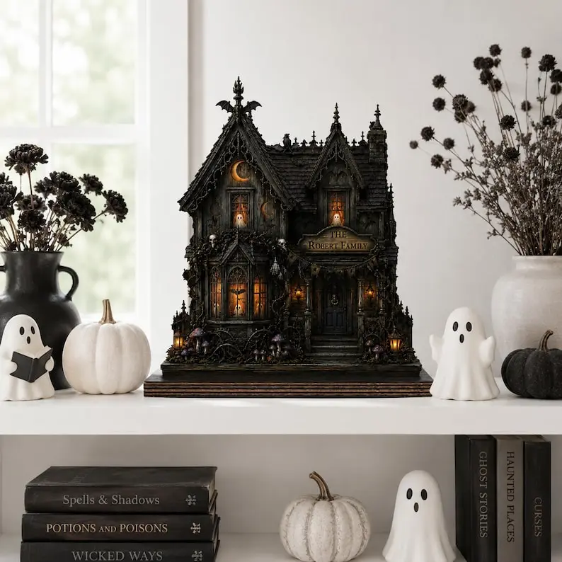 Personalized Haunted House Wooden Plaque, Gothic Family Name Sign, Vintage Halloween Decor 2026, Halloween Home Decor Haunted Mansion Decor, Dark Academia Wooden Keepsake, Bookshelf Decor, Fall Decor 2026