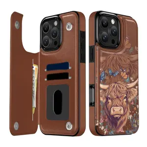 Fashion Faux Leather Design Card Holder for iPhone 16 Pro Max 15 14 13 12 Pro Plus, Flip Cover Faux Leather Wallet Case with Stand
