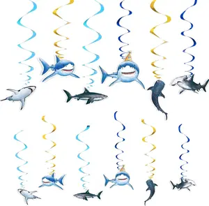 Shark Party Hanging Swirls – 24 PCS Shark Party Supplies Birthday Decorations for Boys Ocean Shark Themed Party Baby Shower Ceiling Decor