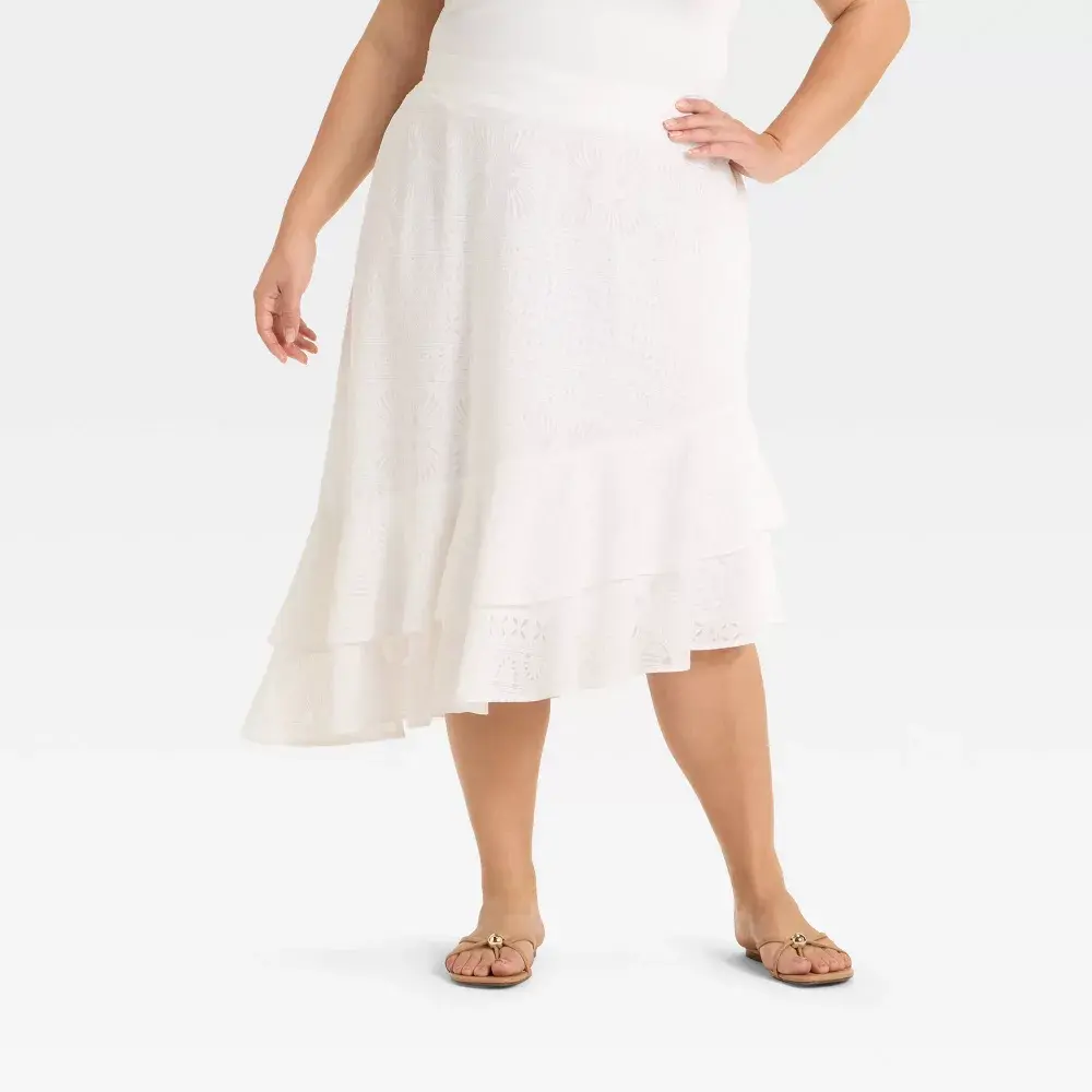 Women's High-Rise Midi Asymmetrical Skirt - Ava & Viv Women's High-Rise Midi Asymmetrical Skirt - Ava & Viv