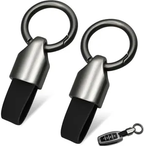 2 Count Key Chain Clip Leather Key Fob Key Chain Rings with Zinc Alloy Buckle Multifunctional Ring Holder for Men Women Black &