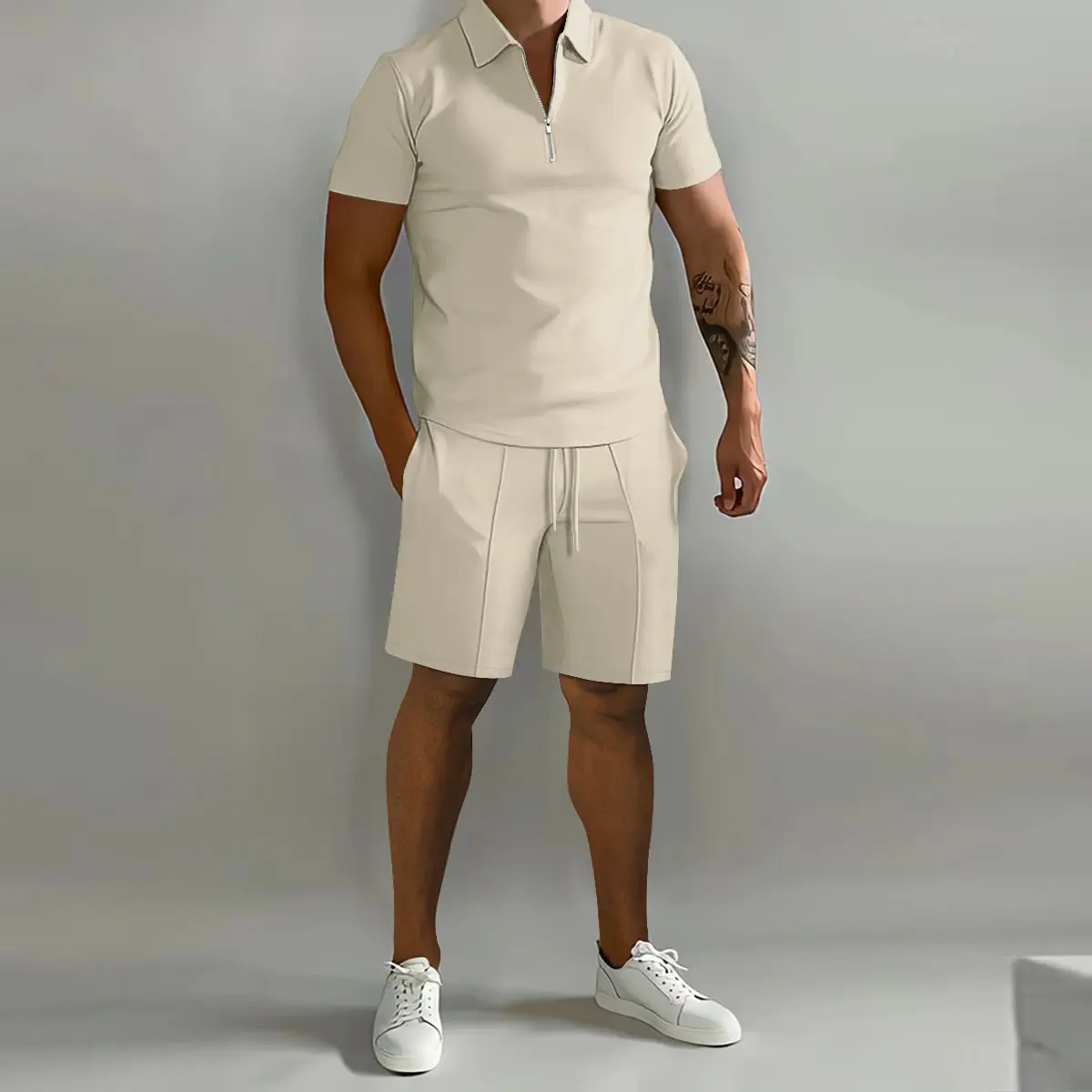 Men’s Summer Two Piece Set Lightweight Short Sleeve Shirt and Shorts Casual Breathable Outfit