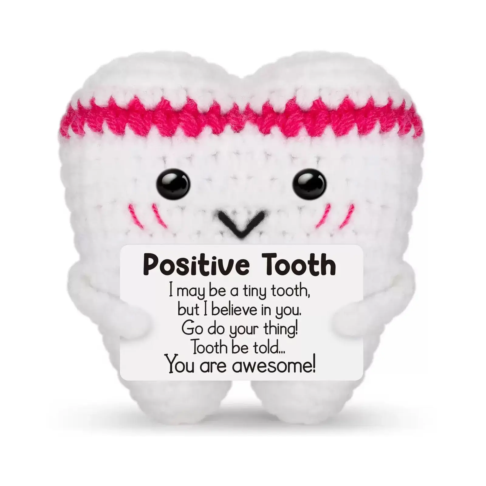 Positive Tooth Handmade Crochet Plush Stuffed Animal Soft Huggable | Funny "Tooth Be Told" Inspirational Gift | Cute Desk Buddy for Dentists & Students | Unique Encouragement Present for Anyone