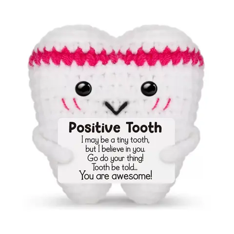 Positive Tooth Handmade Crochet Plush Stuffed Animal Soft Huggable | Funny "Tooth Be Told" Inspirational Gift | Cute Desk Buddy for Dentists & Students | Unique Encouragement Present for Anyone