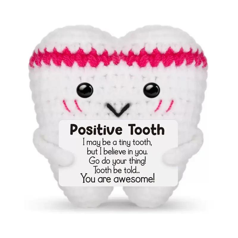 Positive Tooth Handmade Crochet Plush Stuffed Animal Soft Huggable | Funny "Tooth Be Told" Inspirational Gift | Cute Desk Buddy for Dentists & Students | Unique Encouragement Present for Anyone