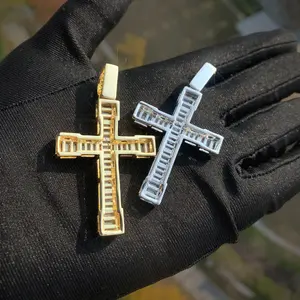 Hip Hop Rectangular Cross Pendant Necklace | CZ Copper Jewelry | Unisex Punk Streetwear