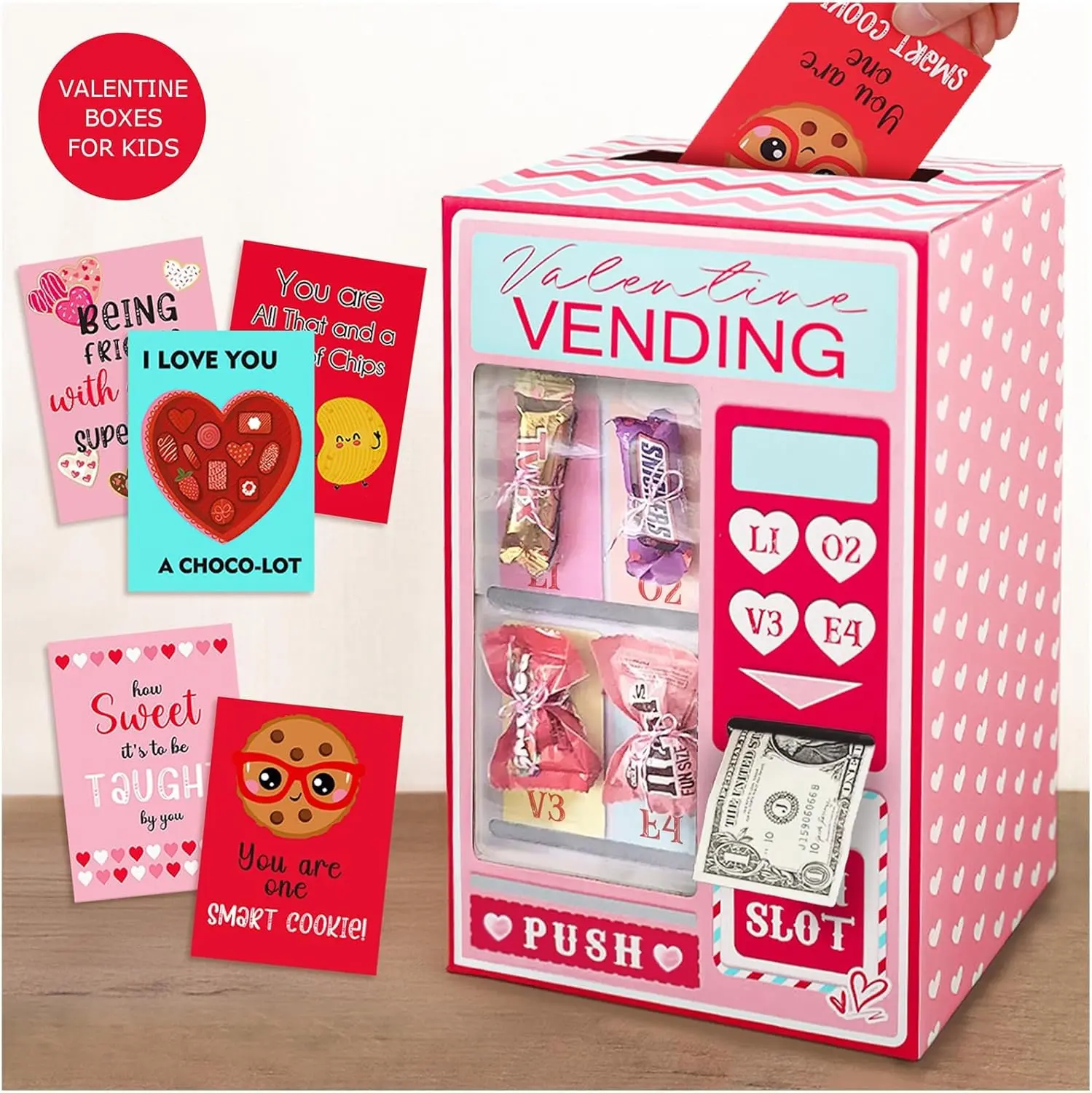 Valentine Boxes for Kids with Cards – Vending Machine Valentine Box Set with 25 Valentine’s Day Cards for Boys & Girls – Classroom School Party Favors, Valentine Gifts for Kids