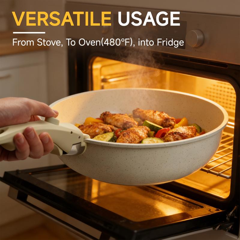 Taksat 20-Piece Nonstick Cookware Set - Detachable Handle, Induction & Oven Safe Pots and Pans, Dishwasher Safe Kitchenware