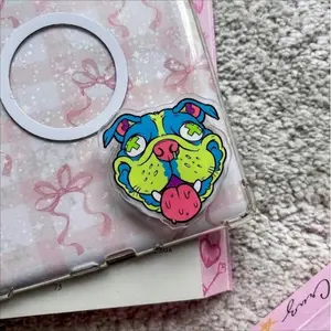 Trippy Neon Zombie Dog MagSafe Phone Grip, Psychedelic Multi-Color Bulldog Griptok, Vibrant X-Eye Mutant Puppy Phone Stand, Y2K Streetwear Edgy Tech Accessory, Creepy Cute Gift for A