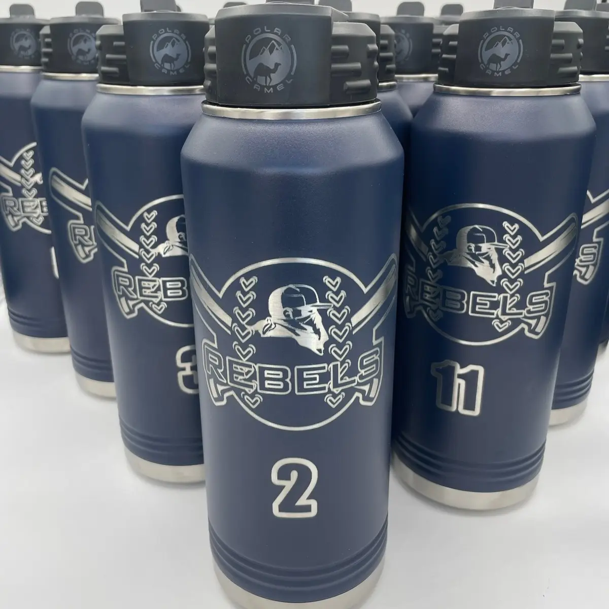 Personalized Baseball/Softball Team 32 ounce Water bottle laser engraved with team logo, player name and jersey number