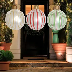 1 piece - Inflatable Christmas ball, large striped 21.6x15.7 inch balloon, PVC material, non charged pearl striped decorative ball, round ball, suitable for outdoor courtyard decoration, holiday venue decoration props, Party Decoration Supplies