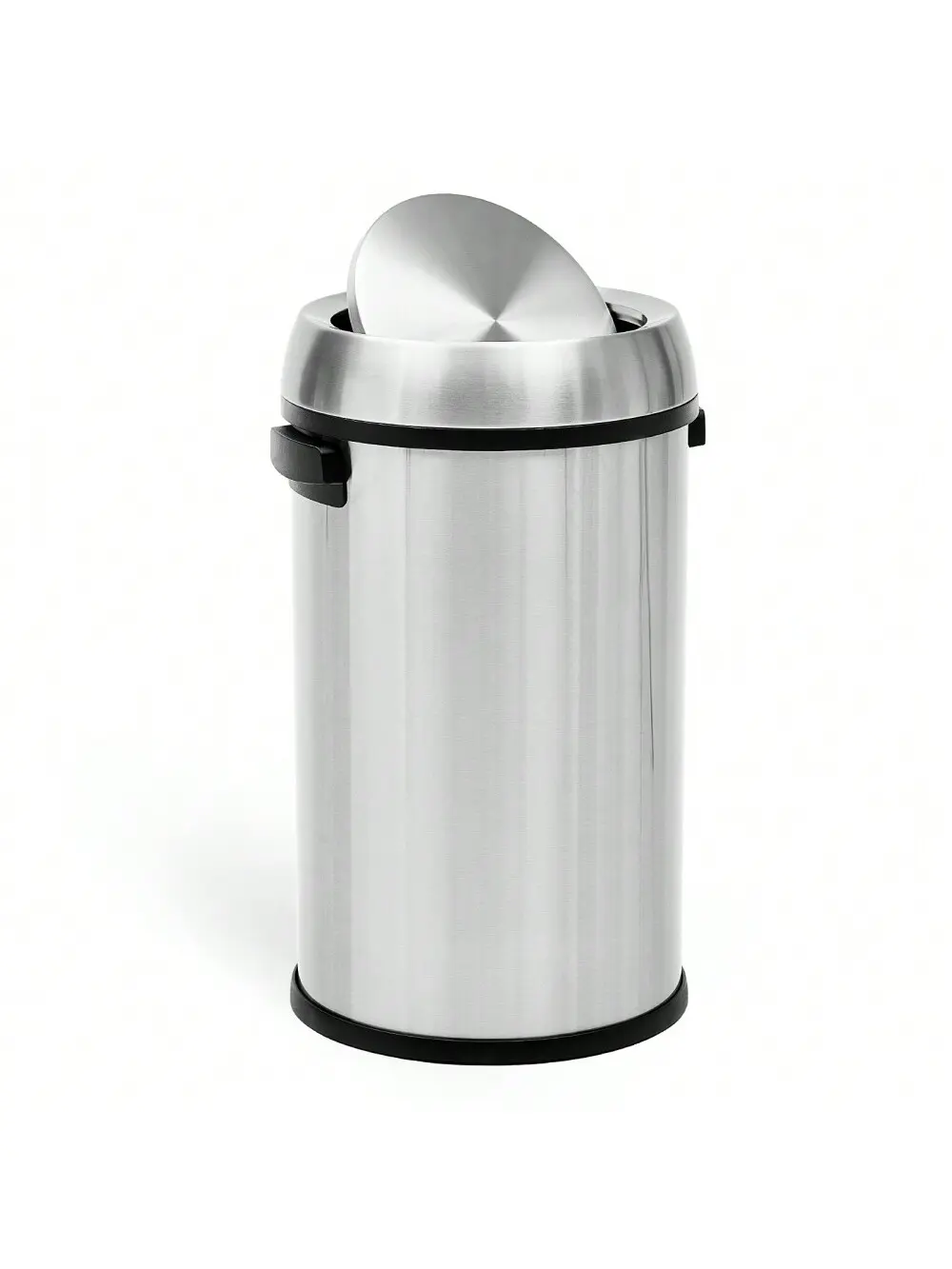 17-Gal Commercial Grade Heavy-Duty Stainless Steel Cylindrical Trash Can - 65L Silver Bin with Swing Detachable Top, Anti-Slip Base, Side Handle, Easy to Clean for Office, Restaurant Use, 17-Gallon