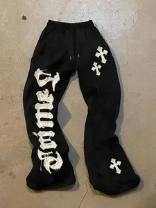 Men's Gothic Cross Graphic Flare Sweatpants - Y2K High Street Baggy Streetwear Flare Leg Trousers