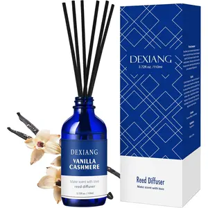 Navy Blue Reed Diffuser Set - 3.72 Oz (110ml) Vanilla Cashmere Scent, 6 Diffuser Sticks, Elegant Home & Bathroom Decor, Long-Lasting Fragrance