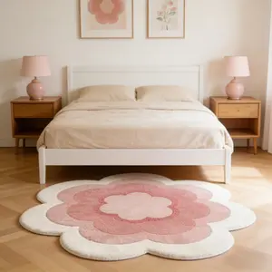 Cream ins style bedroom decoration carpet, yellow fluffy soft living room sofa carpet, flower bedside plush carpet, irregular shape home balcony non-slip floor mat, home washable carpet, Flower pattern rugs