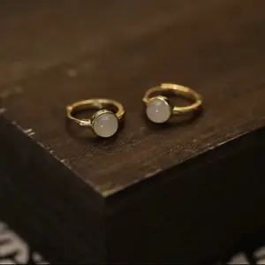 S925 silver plated 18K bright gold and Hetian jade round bead earrings about 1.8g 1.3*1.5cm