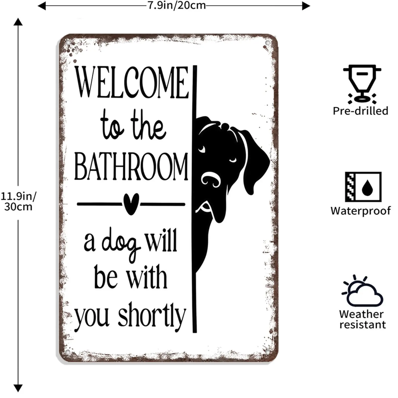 Vintage Aluminum-Based Home Sign - Quirky, Stylish, Novelty 8x12in Humorous Plaque, "Welcome To The Bathroom A Dog Will Be With You Shortly" Wall Decor for Restrooms, Ideal Mother's Day Gift, Quirky Home Signs, Stylish Home Signs