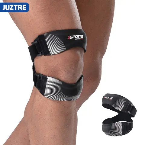 Juztre Soft Knitted Knee Sleeve - Non-Slip Hook-and-Loop Adjustable Strap Stabilizer, Gym Accessories for Runners & Cycling, Pressure Relief, Flexibility Improvement (1 Size Fits All)