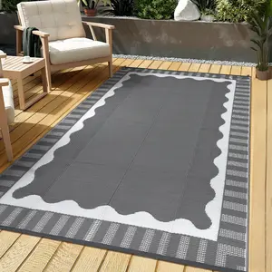 Waterproof UV & Weather Resistant Outdoor Rug - Modern Orange and White Plastic Mat , Easy to Clean - Ideal for Patio, Garden, Camping, Deck, Beach, Balcony