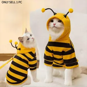 Funny Bee Costume for Dogs Cats, Hooded Sweatshirt with Antennae, Cute Spring Fall Pet Clothes, Small Dog Cat Cosplay Outfit, Novelty Animal Hoodie for Photo Shoots