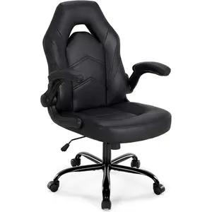 Ergonomic Gaming Chair for Home Office, Big and Tall Computer Desk Chair with PU Leather Lumbar Support, Height Adjustable Video Game Chair with Flip Up Armrests and Swivel Wheels for Adults