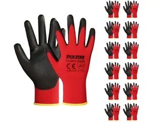 Safety Work Gloves PU Coated-12 Pairs,Red Seamless Knit Glove with Polyurethane Coated Smooth Grip on Palm & Fingers, for Men and Women, Ideal for General Duty Work (Large)
