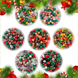 21pcs/bag New Christmas Style Bead DIY Set and Accessories Diy Mix Beads Featuring Focal Beads and Round Beads Ideal for Crafting Christmas-themed Bracelets Necklaces Keychains Phone Charms Etc Handmade Products
