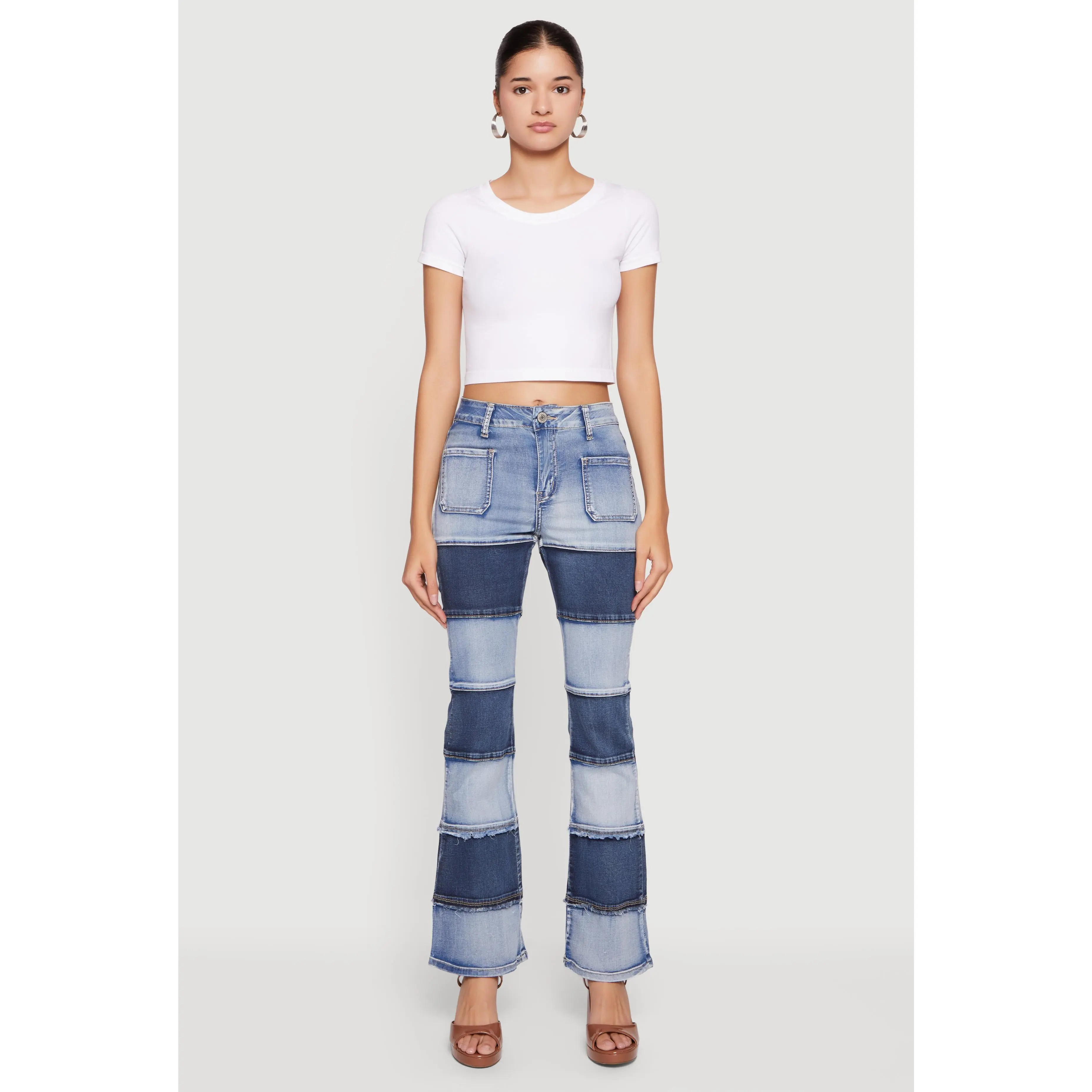 VIP Two Tone Patchwork Flare Jeans