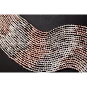 Natural Multi-Toned peach Moonstone Mystic Faceted 3mm Round Beads, DIY Jewelry Making Gemstone Beige Bracelet, Necklace 12.25"Strand,