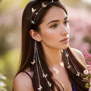 2026 new elegant artificial pearl butterfly decorative headband - women's tassel anti slip headband, fashionable hair accessory