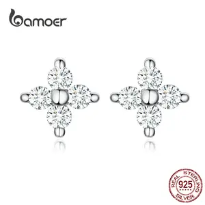 Tiny Ear Stud for Girl Genuine 925 Sterling Silver Clear CZ Flower Stud Earrings Easy Office Lady Week Jewelry SCE648
