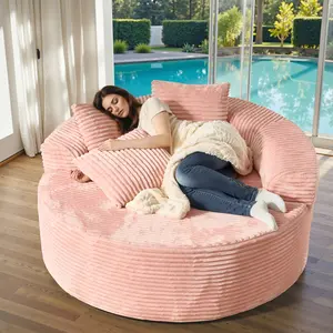 【Black Friday & Cyber Monday Deal】OOSWIFT 59" W Oversized Corduroy Lounge Chair, Single Sofa Bed with Pillows, Modern Wide-Arm Sleeper Chair for Living Room, Lounger for Nursery & Home Theater, Cozy Round Reading Chair