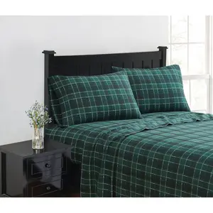 London Fog Full Plaid Flannel Sheet Set Green