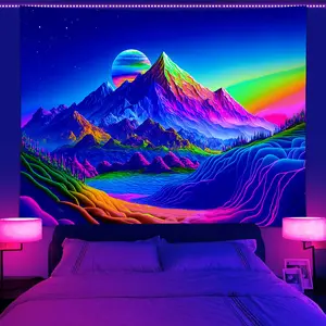 Colorful Mountain Pattern Tapestry, 1 Count UV Reactive Glow in the Dark Wall Hanging Tapestry, Wall Art Decor for Home Living Room Bedroom, Wall Tapestries