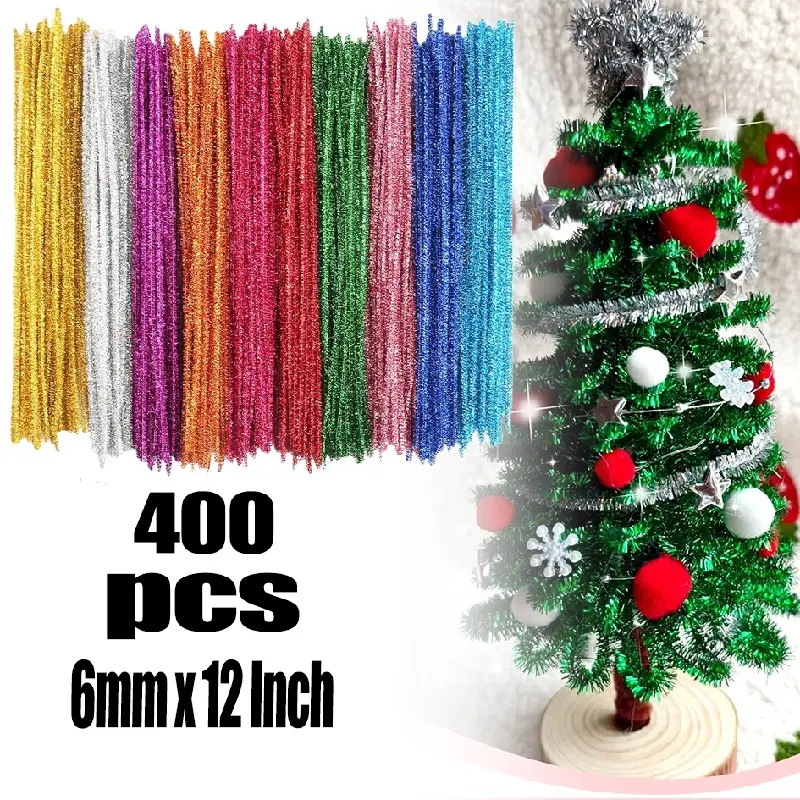 400 Pieces Glitter Pipe Cleaners Craft Supplies, Pipe Cleaners for Crafts, Pipe Cleaners, Colourful, Bendable Chenille Wire for DIY Crafts and Decorations 6 mm x 12 Inches