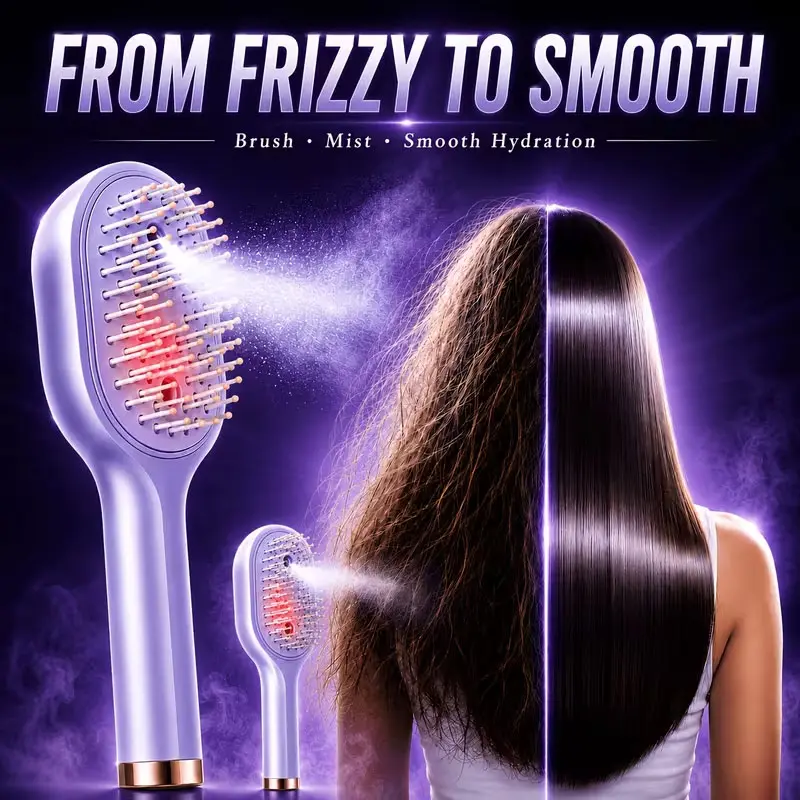Portable USB Rechargeable Electric Scalp Massager Comb - Retractable Teeth, Nano Mist, Air-Cushion Silicone Static-Free Detangling Brush for Women, Travel/Home Use, Frizz Control, Smoothness, Dirt Removal Twist for All Hair Types, All Types