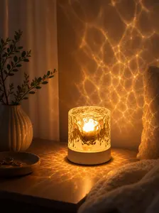 Water Ripple LED Night Light - Warm Glow Bedside Lamp, Bedroom Decor, Aesthetic Room Decor, Chill Room Accessories for Bedroom Lights