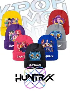 2025 new K-pop "Demon Hunters" girl group print knitted hat, velvet hat, warm hat, beanie fitted, suitable for teenagers and adults. The same style as the K-pop "Demon Hunters" product.