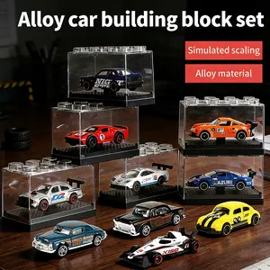 1:64 Scale Alloy Car Model Set, 6 Alloy Cars with Lego Display Box, Transparent Dust-Proof Case, Ideal Desktop Collection, Perfect Gift