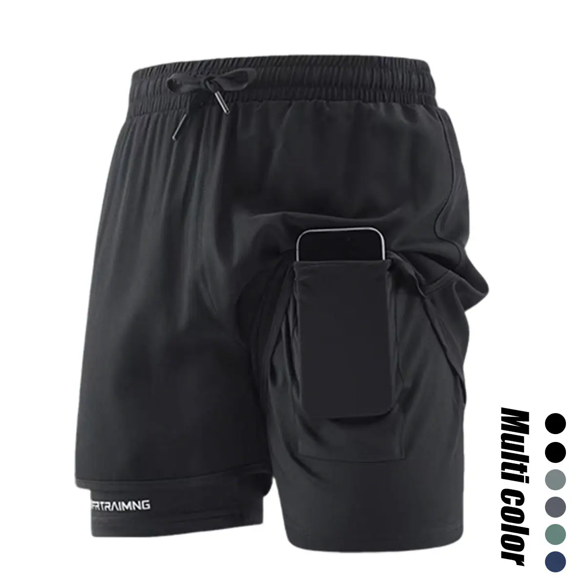 Men’s summer sports-casual 2-in-1 shorts made from soft, comfortable fabric, featuring a distinctive zipper design and letter print; suitable for running and casual wear, machine washable.